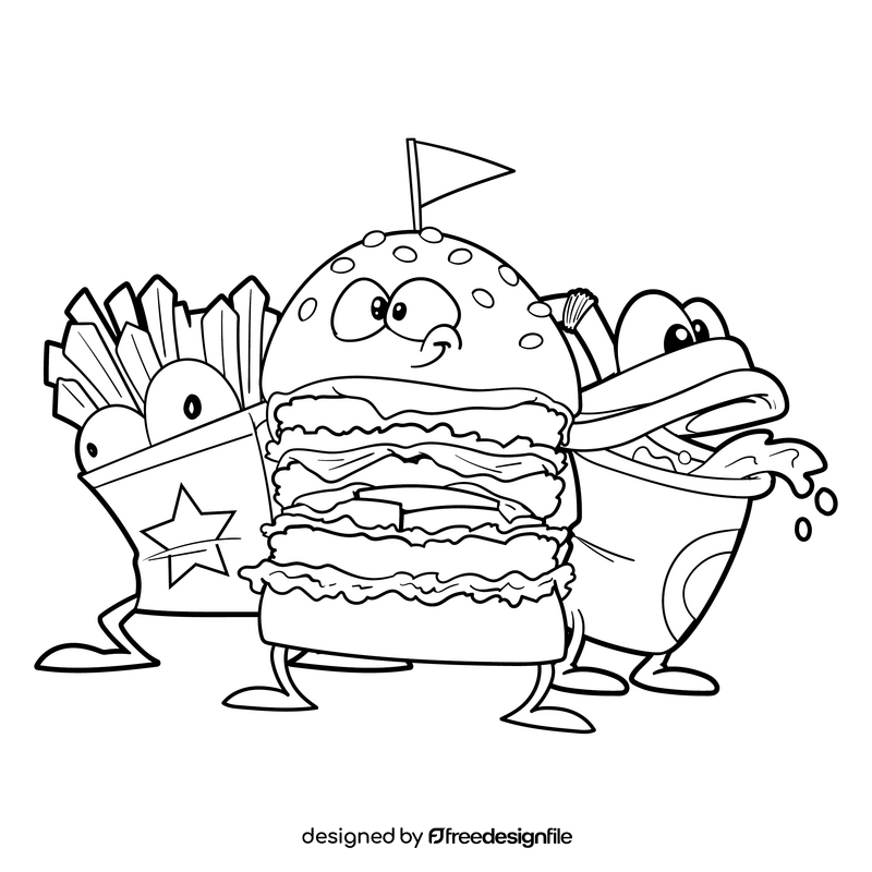 Fast food cartoon black and white clipart