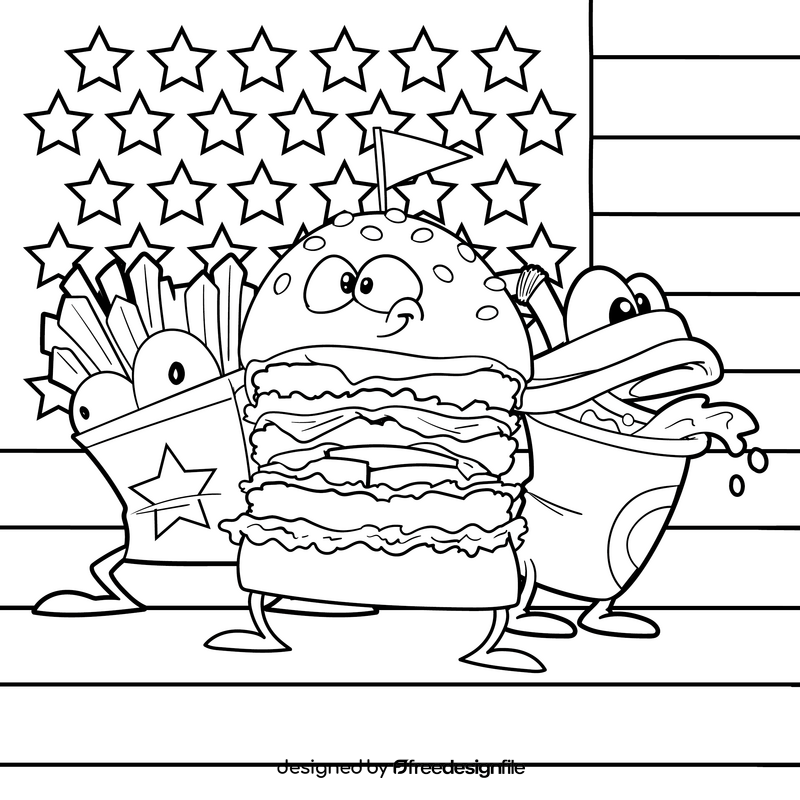 Fast food cartoon drawing black and white vector