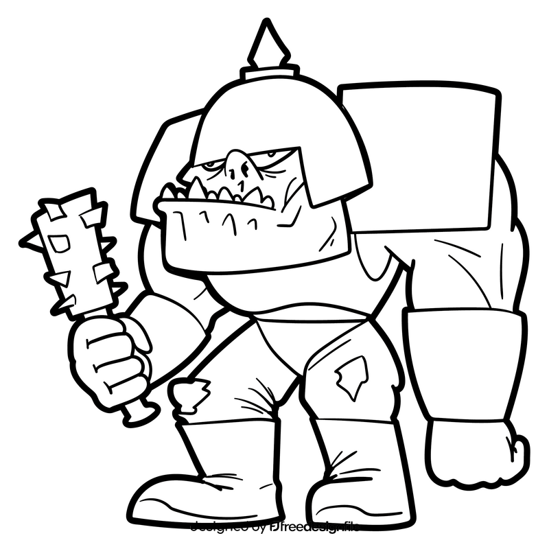 Orc cartoon black and white clipart