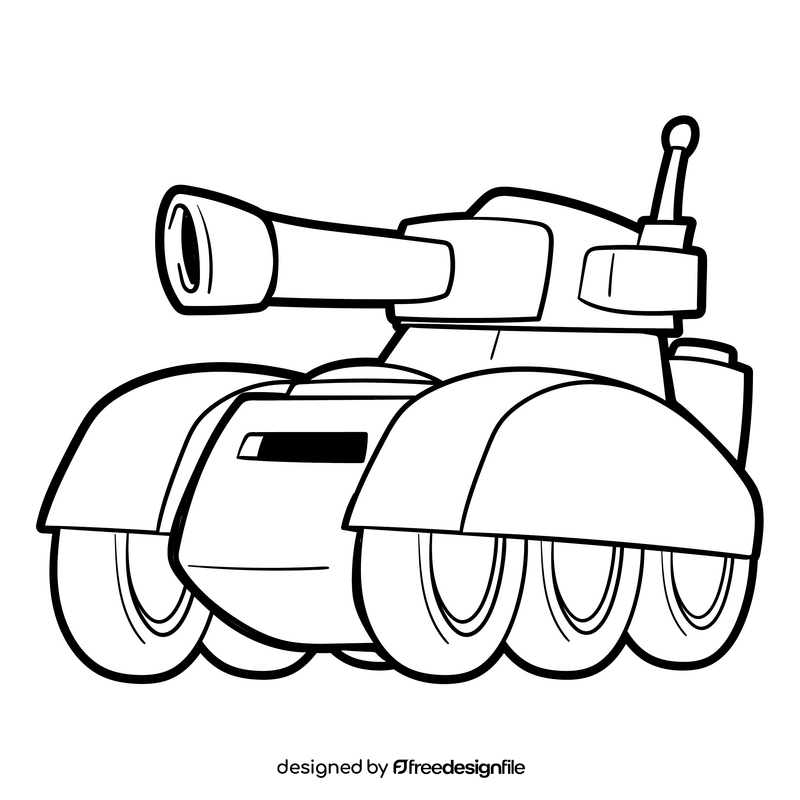 Tank cartoon black and white clipart