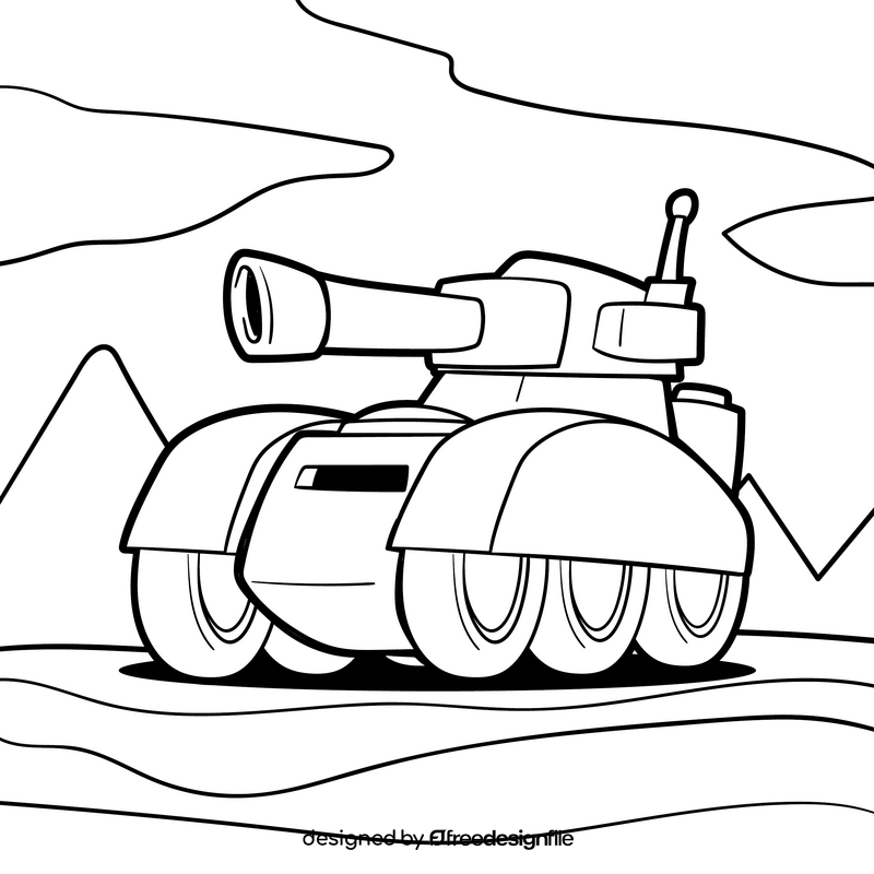 Tank cartoon drawing black and white vector