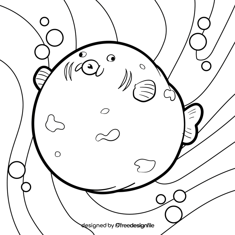 Pufferfish cartoon drawing black and white vector