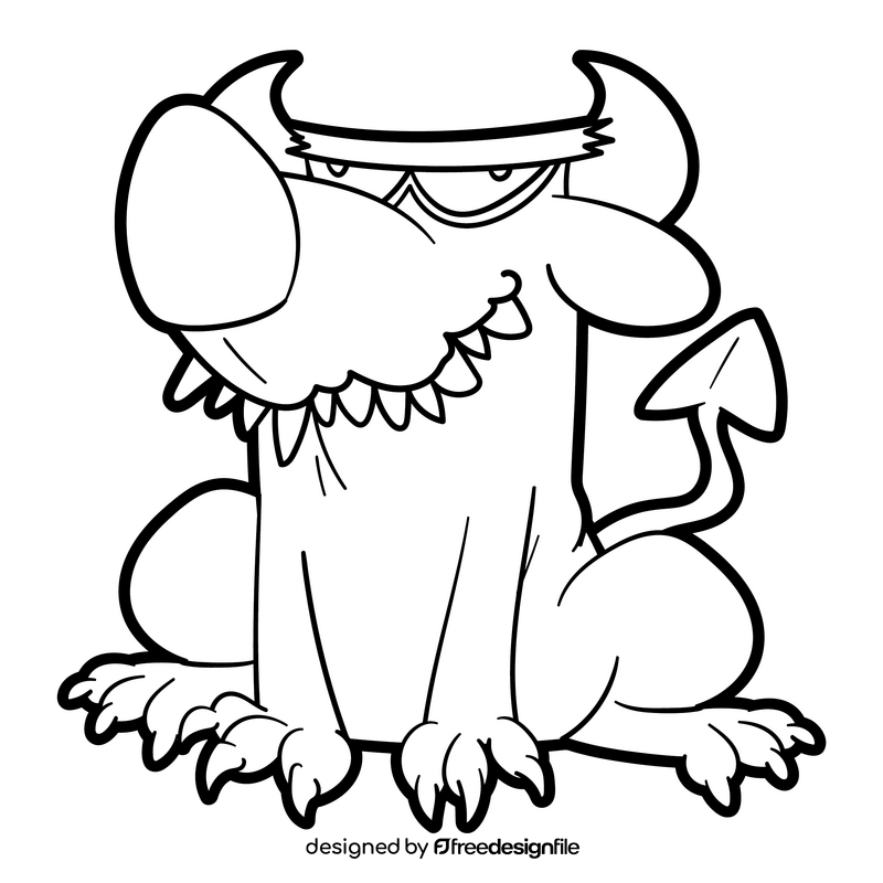 Dog devil cartoon black and white clipart