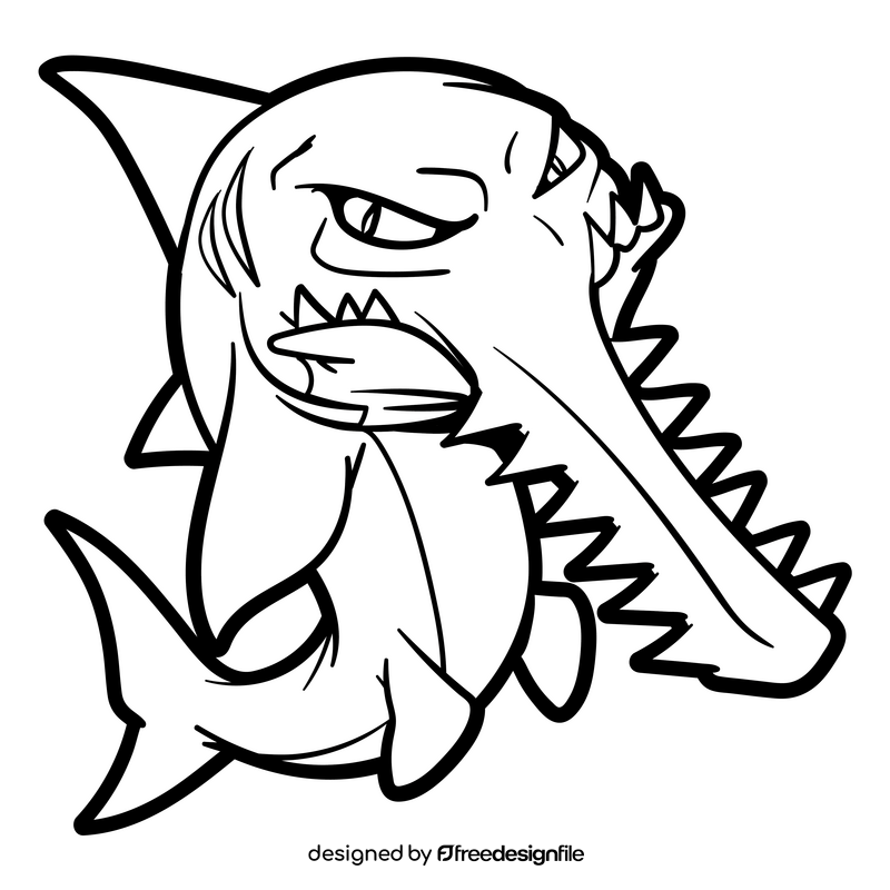 Saw shark cartoon black and white clipart