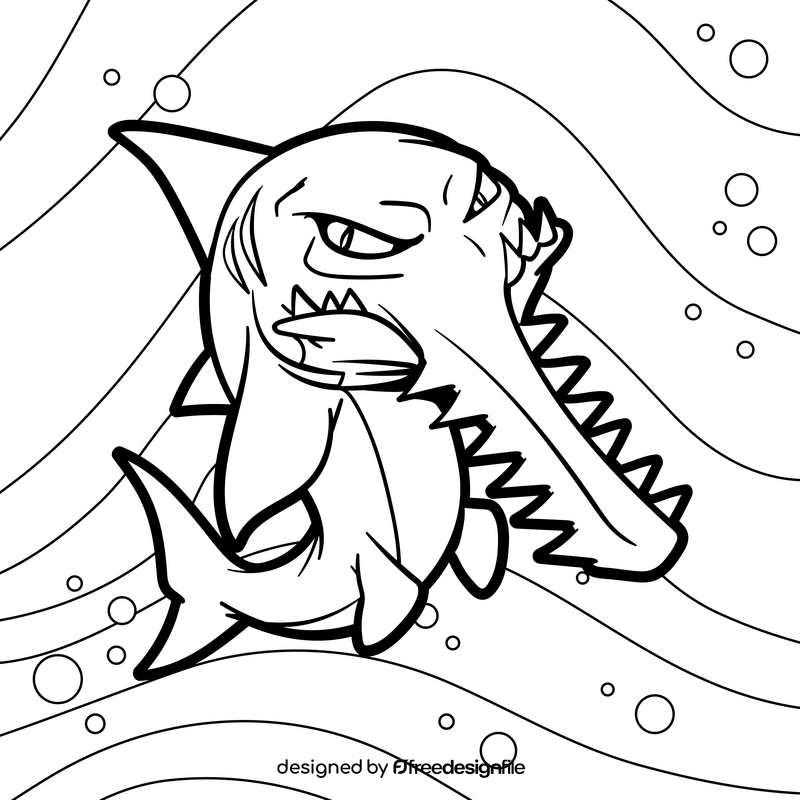 Saw shark cartoon drawing black and white vector