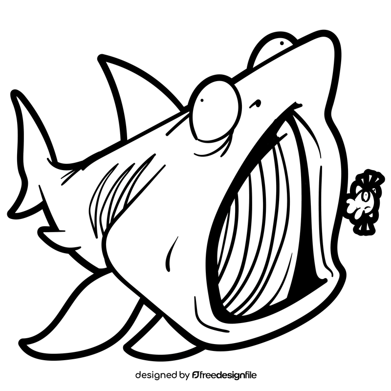 Basking shark cartoon black and white clipart