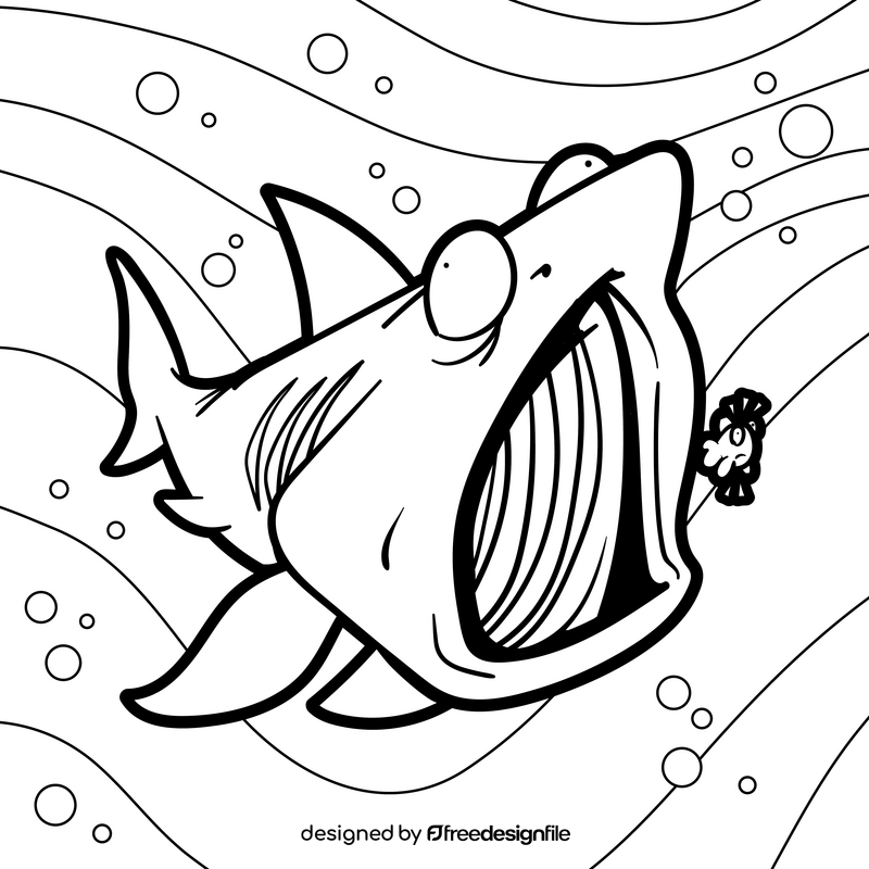 Basking shark cartoon drawing black and white vector