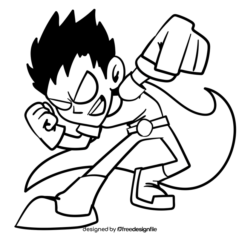 Robin superhero cartoon black and white clipart