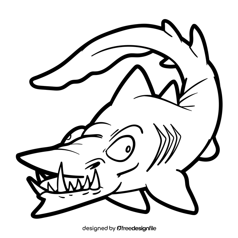 Goblin shark cartoon black and white clipart