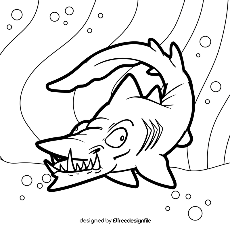 Goblin shark cartoon drawing black and white vector