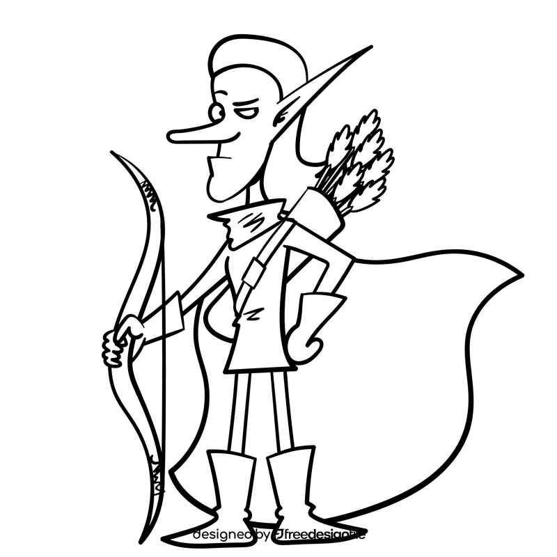 Fantasy Elves cartoon black and white clipart