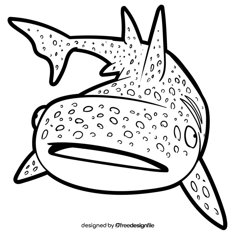 Whale shark cartoon black and white clipart