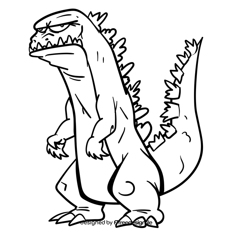 Godzilla cartoon black and white clipart