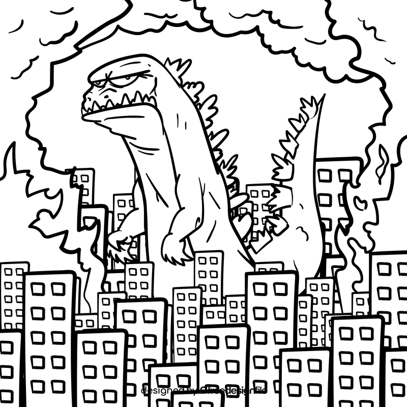 Godzilla cartoon drawing black and white vector