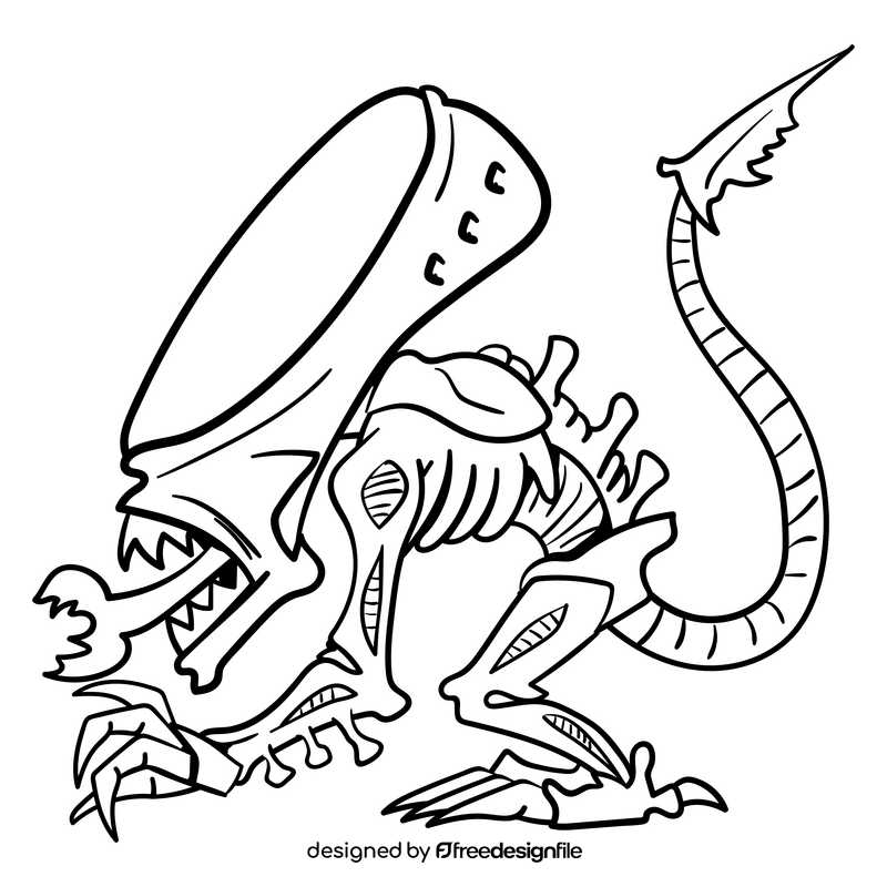 Alien cartoon black and white clipart