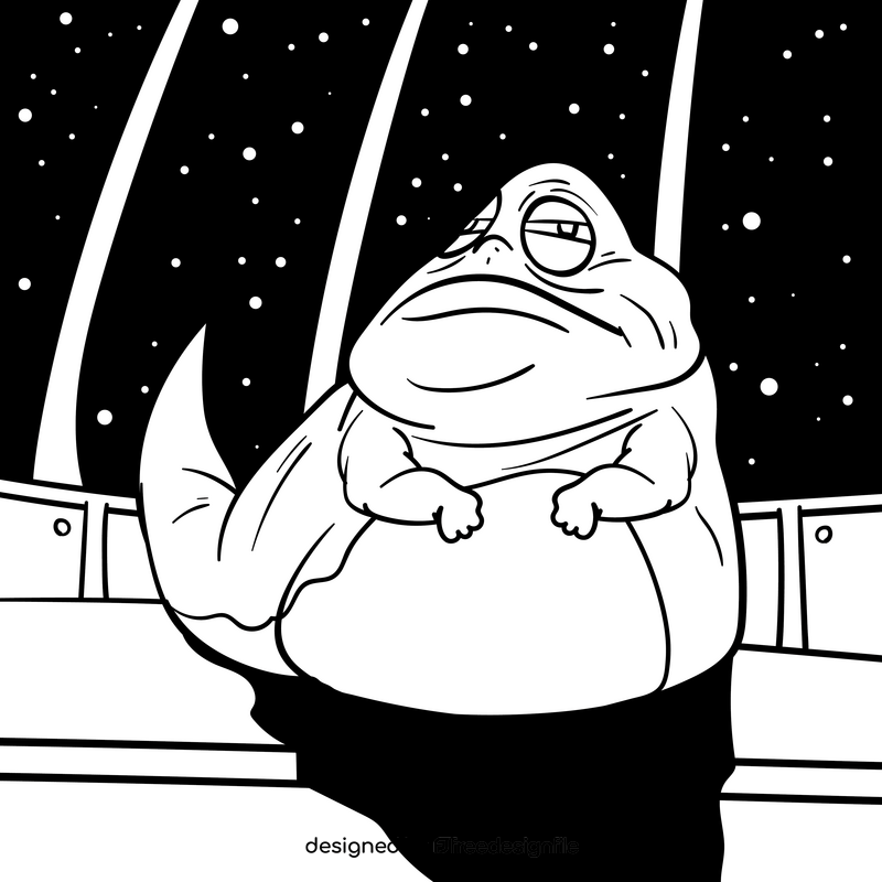 Jabba the Hutt cartoon drawing black and white vector