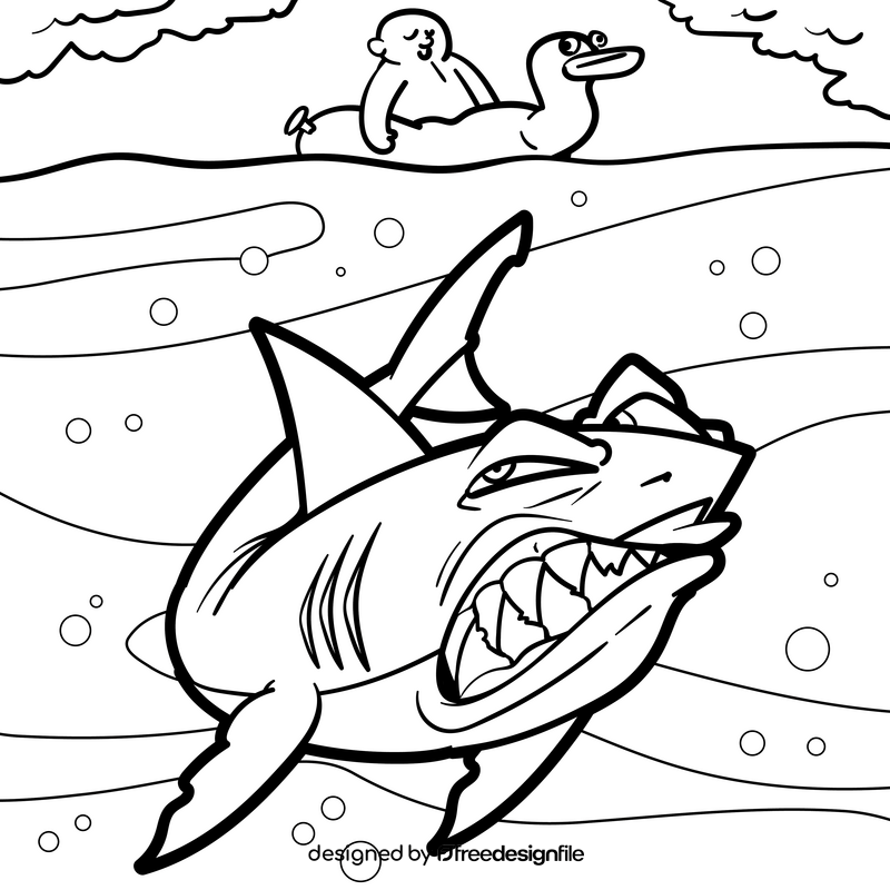 White shark cartoon drawing black and white vector