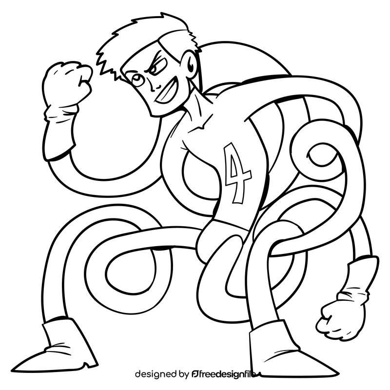 Elastic man superhero cartoon black and white clipart