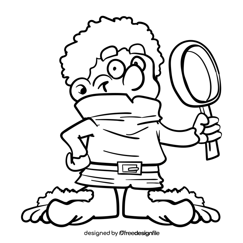 Fantasy Halfling cartoon black and white clipart