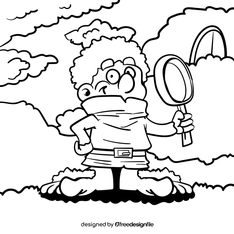 Fantasy Halfling cartoon drawing black and white vector