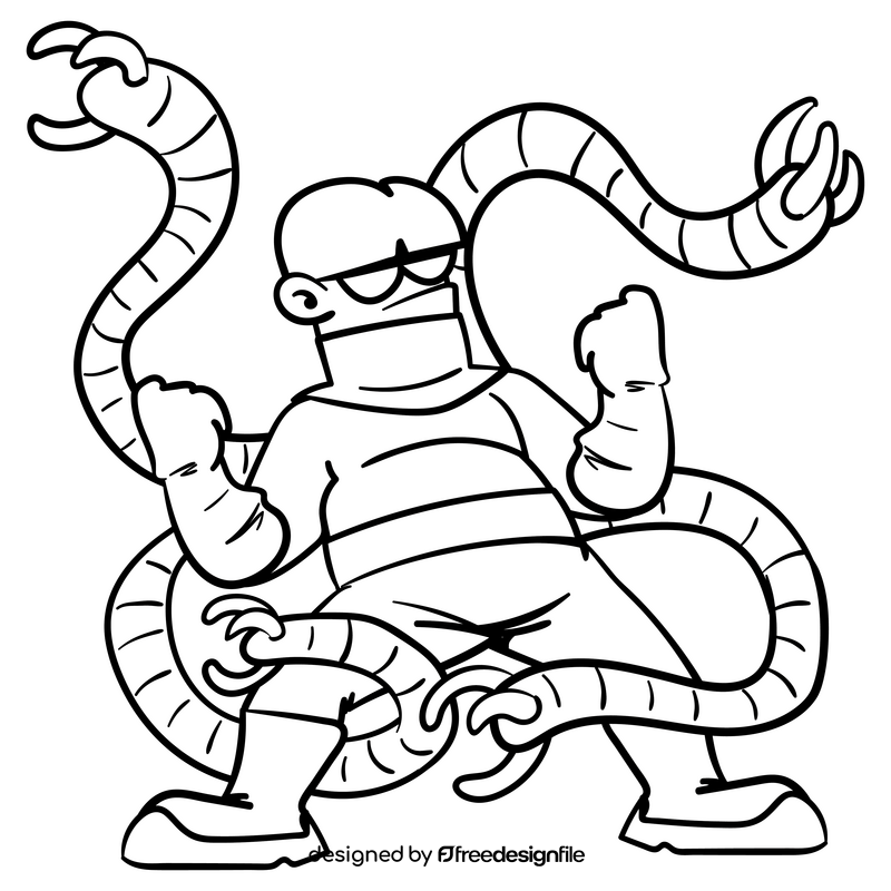 Doctor octopus superhero cartoon black and white clipart