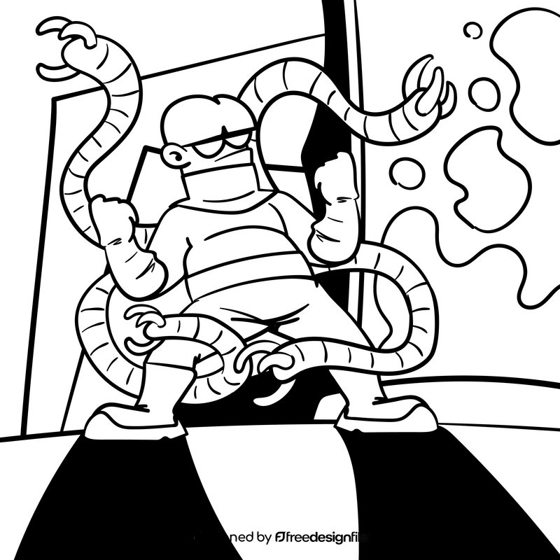 Doctor octopus superhero cartoon drawing black and white vector