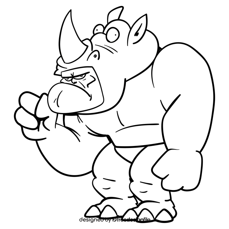 Rhino superhero cartoon black and white clipart