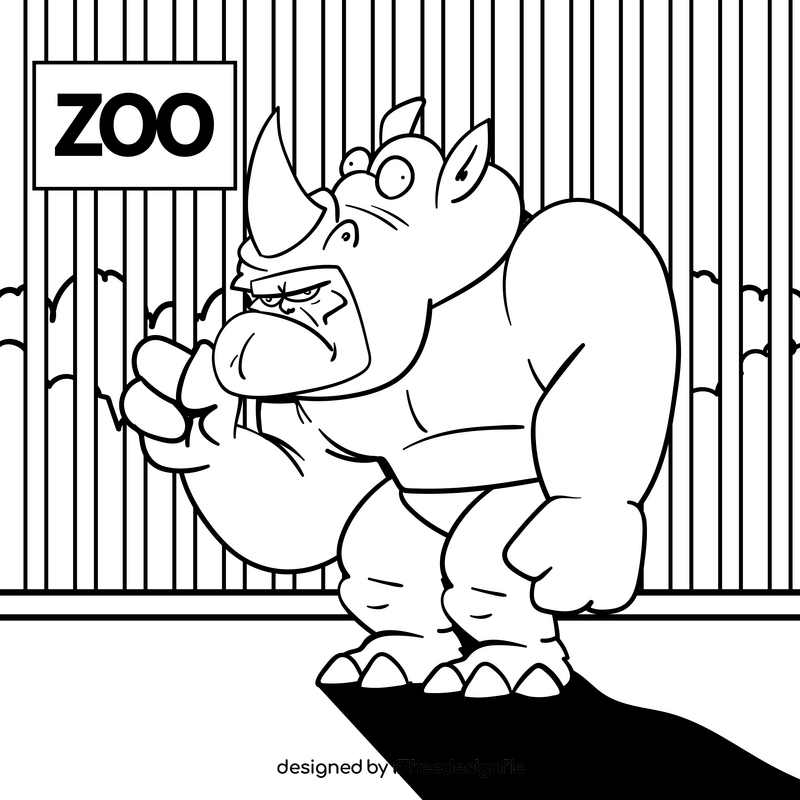 Rhino superhero cartoon drawing black and white vector