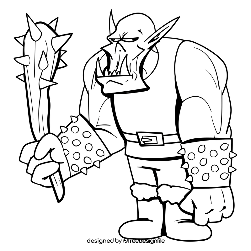 Fantasy Orc cartoon black and white clipart