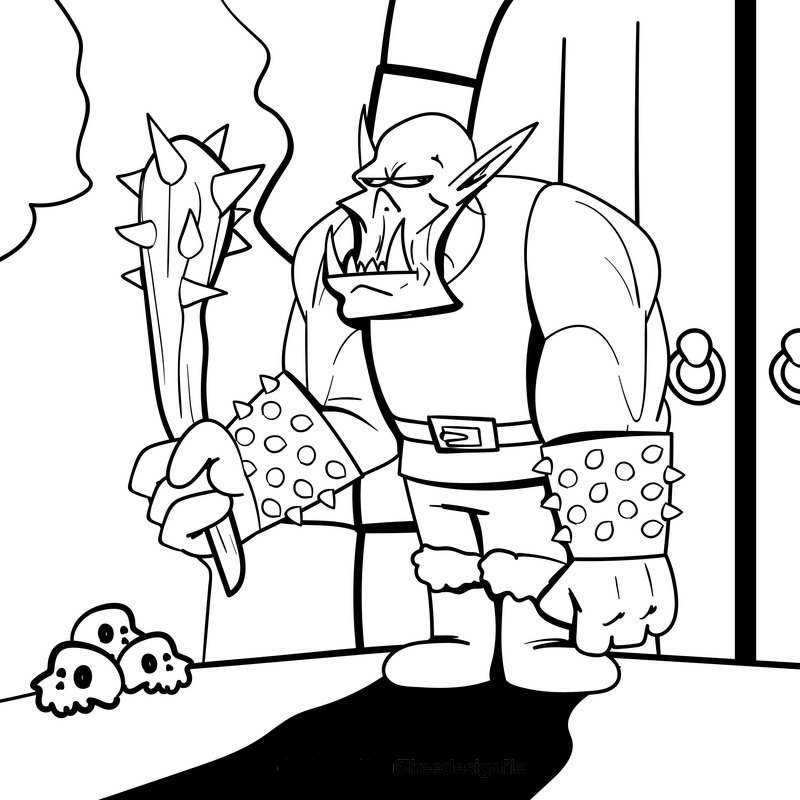 Fantasy Orc cartoon drawing black and white vector