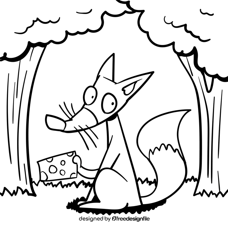 Fox cartoon drawing black and white vector