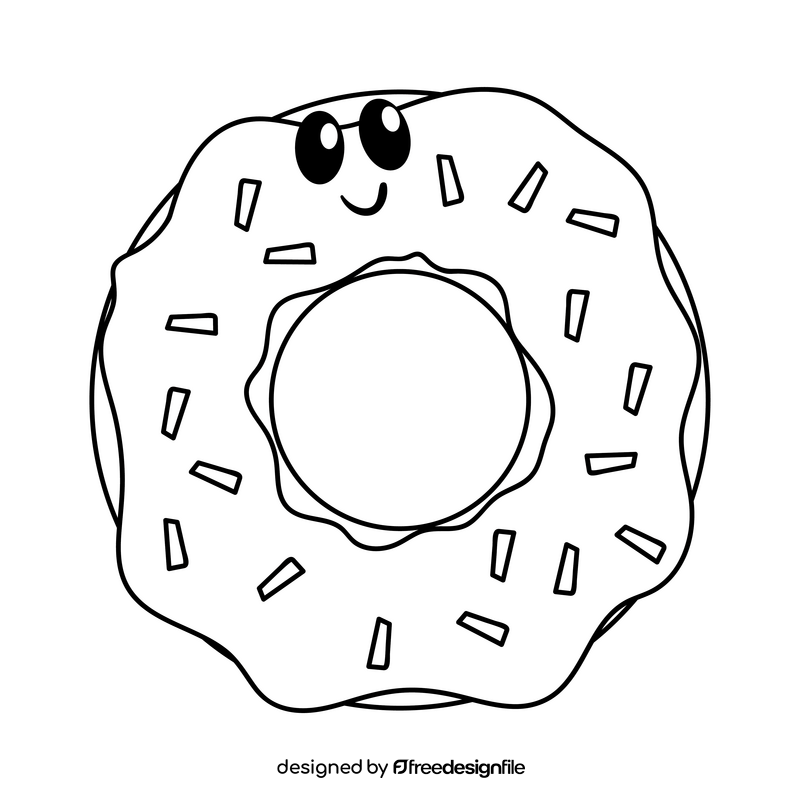 Donut cartoon black and white clipart