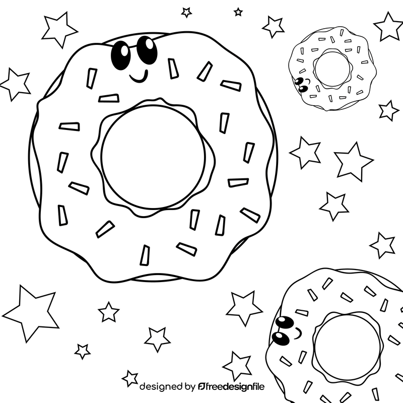 Donut cartoon drawing black and white vector