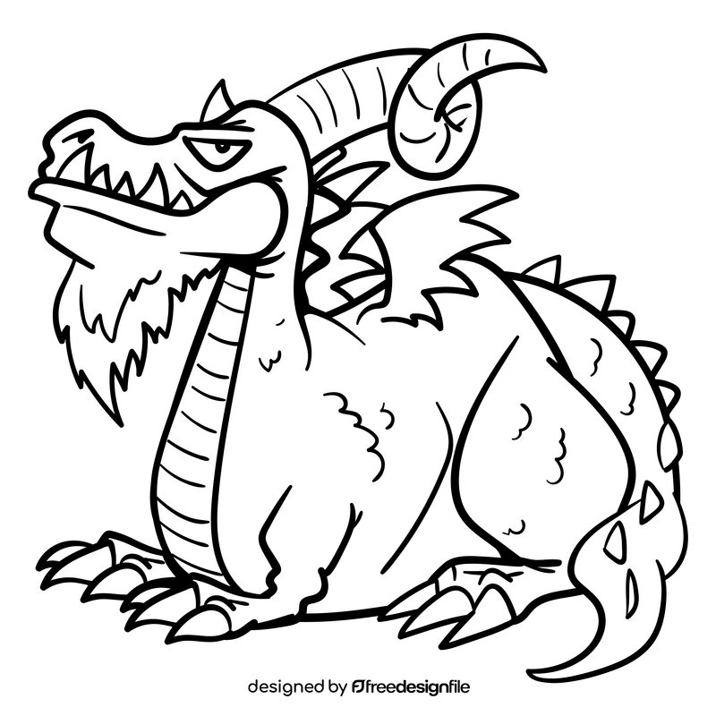 Dragon cartoon black and white clipart