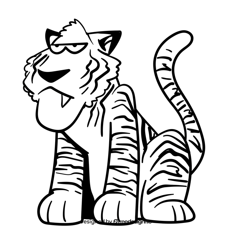 Tiger cartoon black and white clipart