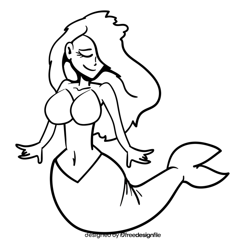 Mermaid cartoon black and white clipart