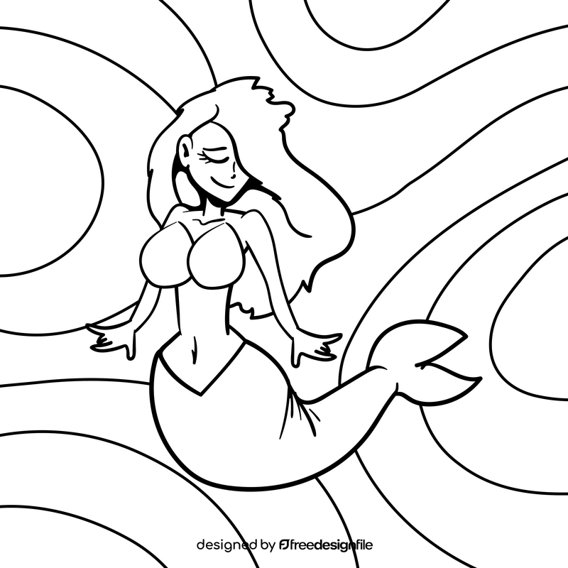 Mermaid cartoon drawing black and white vector