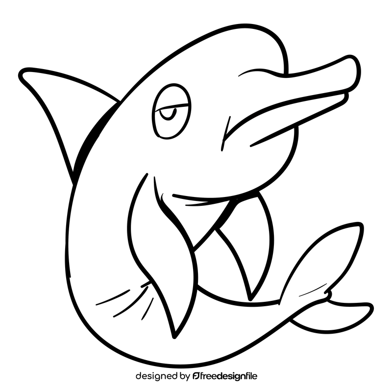 Dolphin cartoon black and white clipart