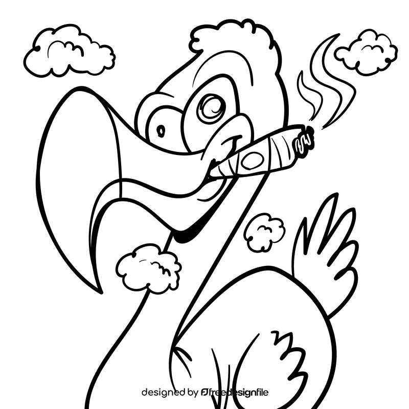 Flamingo cartoon black and white clipart