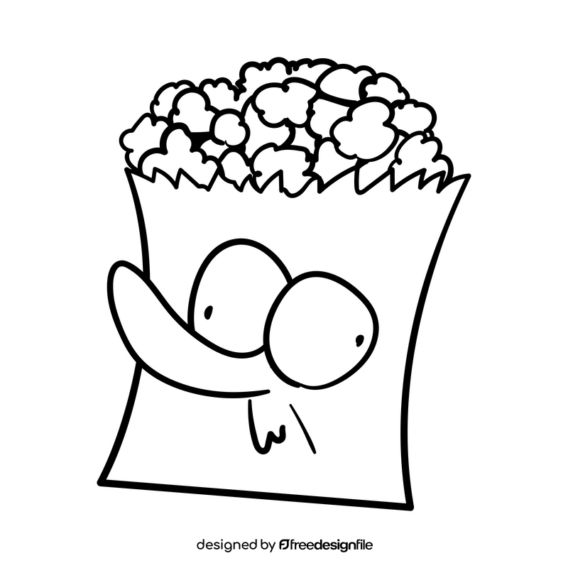 Popcorn cartoon black and white clipart