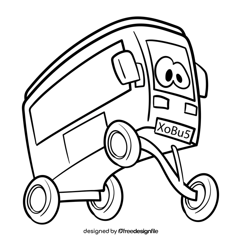 Bus cartoon black and white clipart