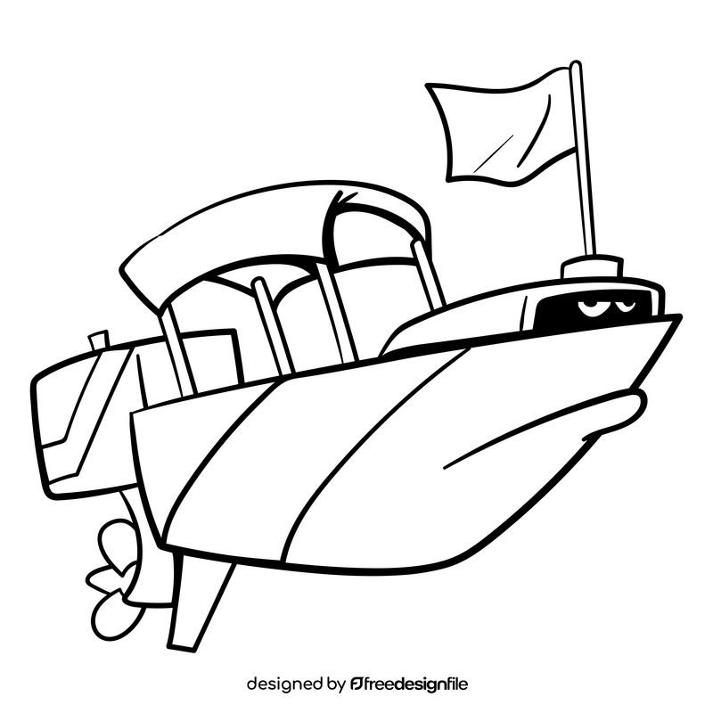 Boat cartoon black and white clipart