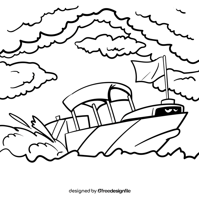 Boat cartoon drawing black and white vector