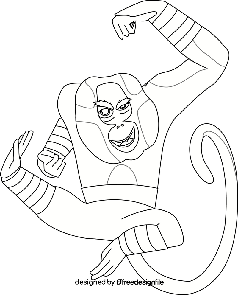 Kung fu monkey drawing black and white clipart