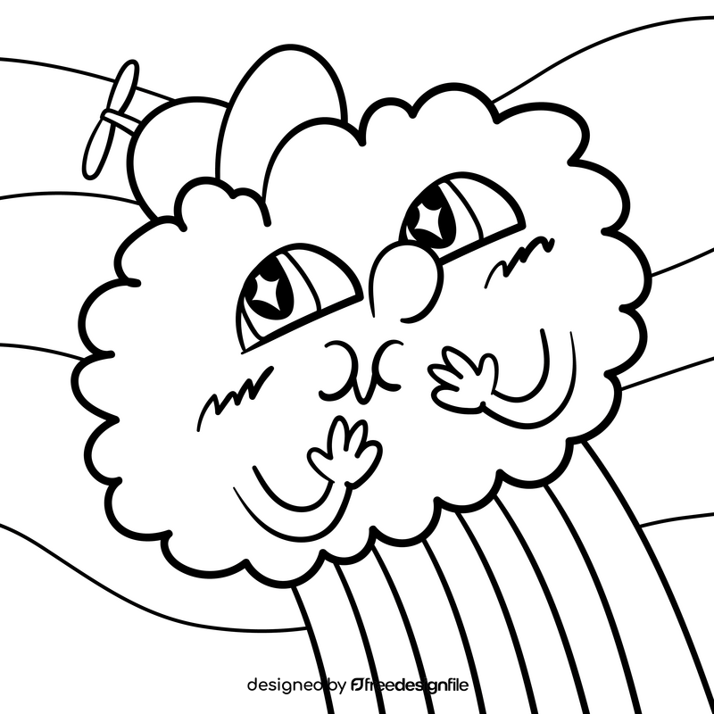 Cute cloud with rainbow cartoon drawing black and white vector