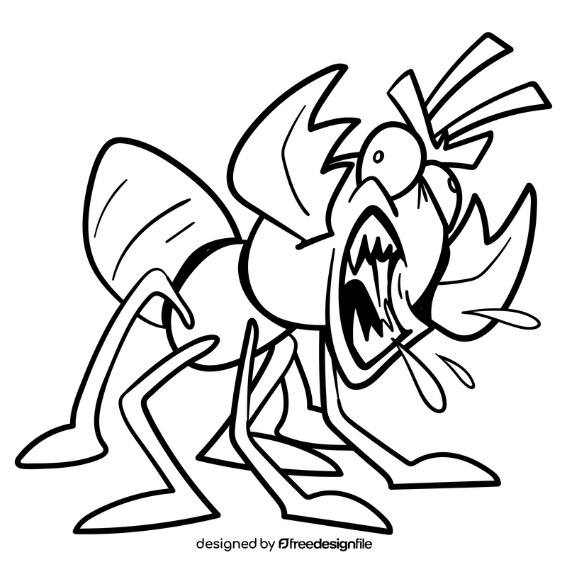 Ant cartoon black and white clipart