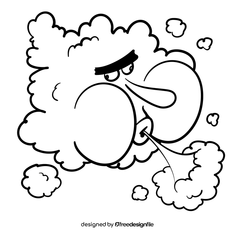 Wind, cloud cartoon black and white clipart