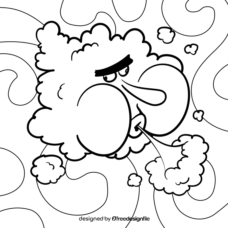 Wind, cloud cartoon drawing black and white vector