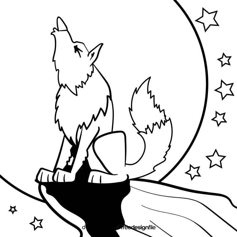 Wolf cartoon drawing black and white vector