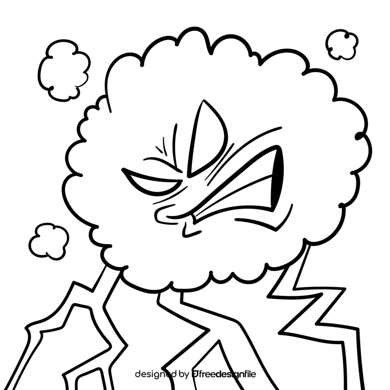 Cloud with lightning cartoon black and white clipart